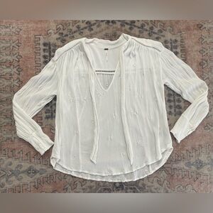 Free People White Neutral Peasant Cottage Embroidered Boho Flowy Blouse Women XS